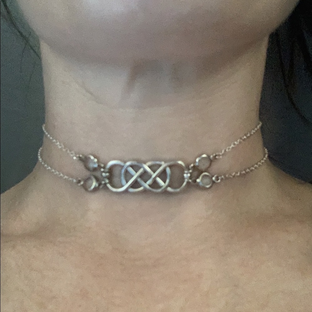 Silver Double Infinity Rhinestone Chain Choker - Picture 3 of 7